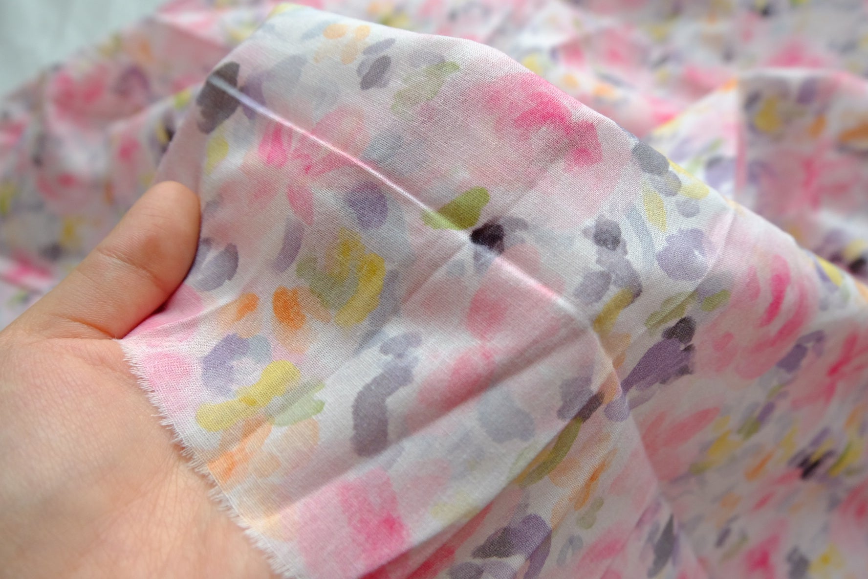 Soft Pastel Watercolor Floral Cotton Fabric - 3.8 yd
