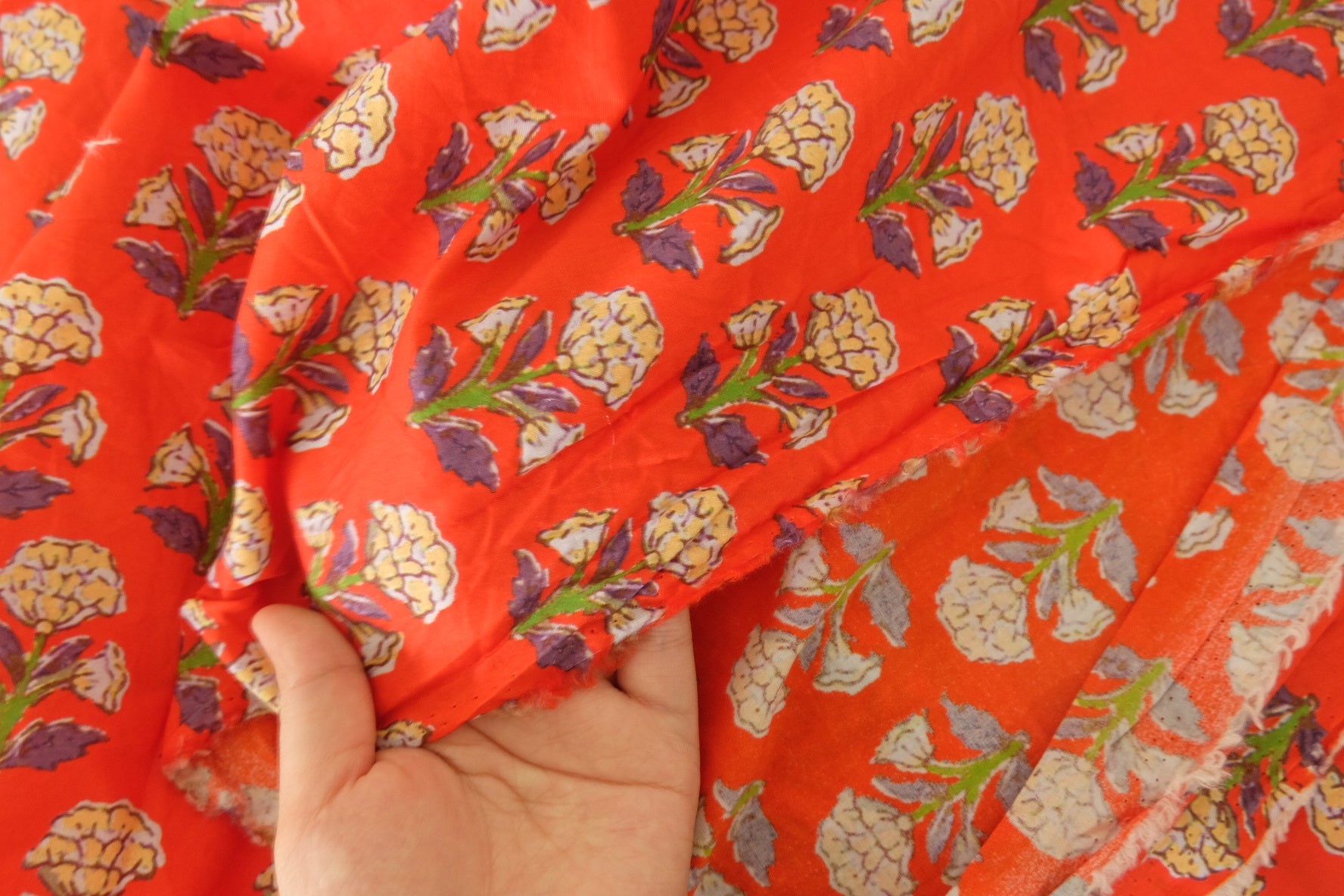 Red Floral Cotton Lawn Fabric - 2.2 yd