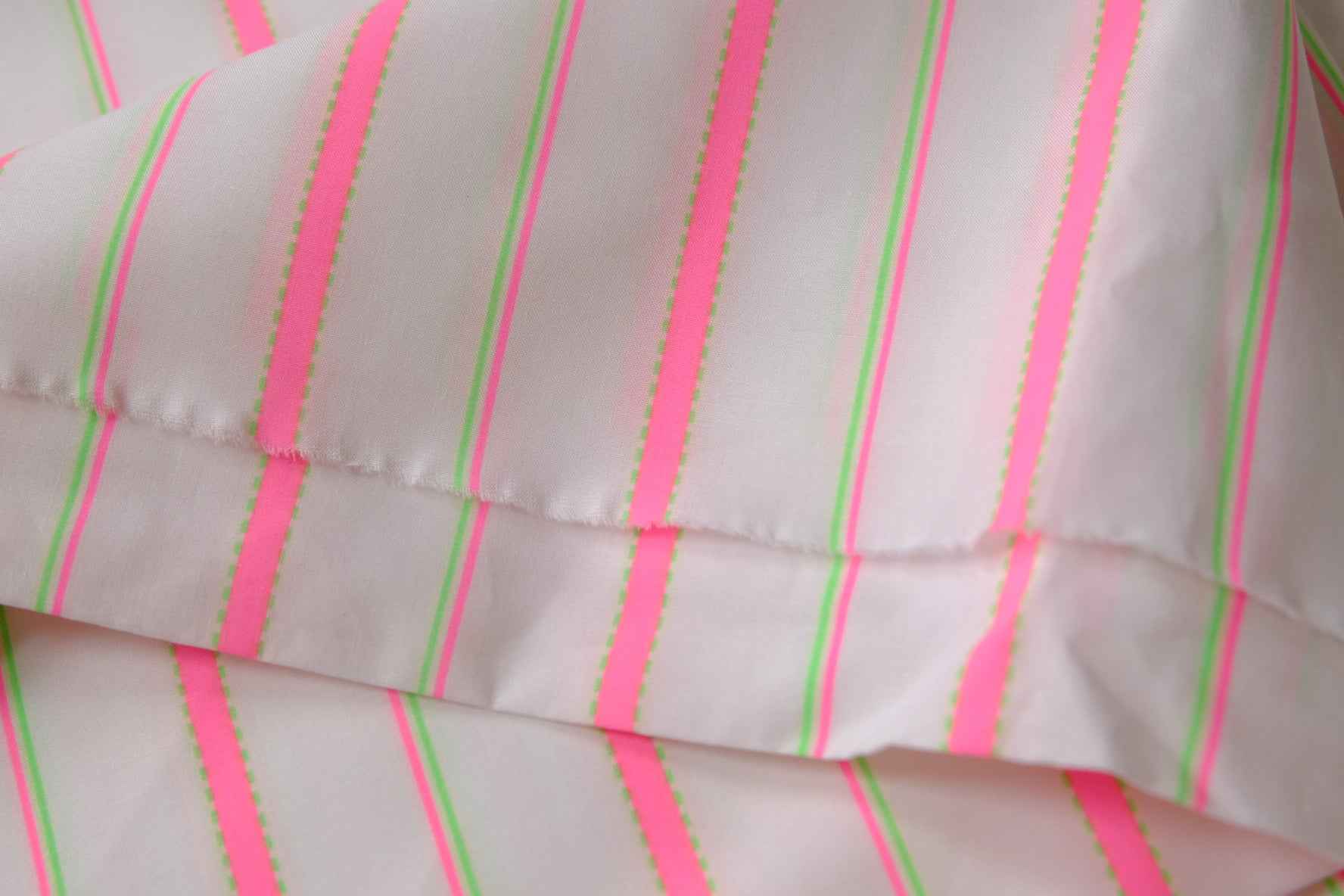 White Neon Stripe Cotton Poplin Fabric, Lightweight Crisp Shirting Weight, 2.19 Yards