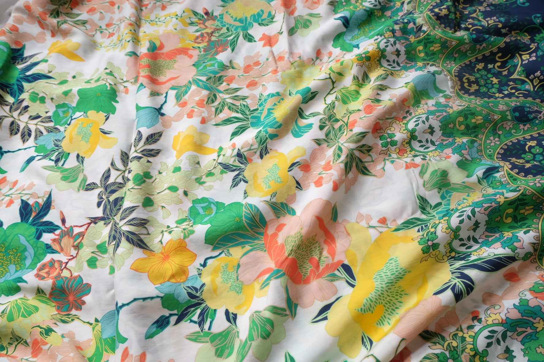 Border Print Tencel Cotton Fabric, Silky Soft Summer Dress Weight, 2.19 Yards