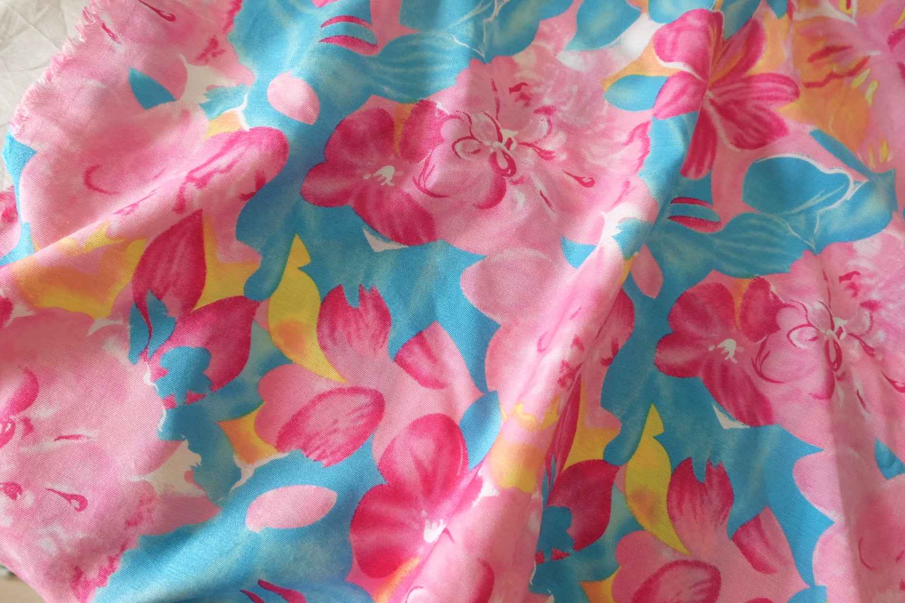 Pink Blue Floral Tencel Linen Nylon Fabric – 3.3 Yards