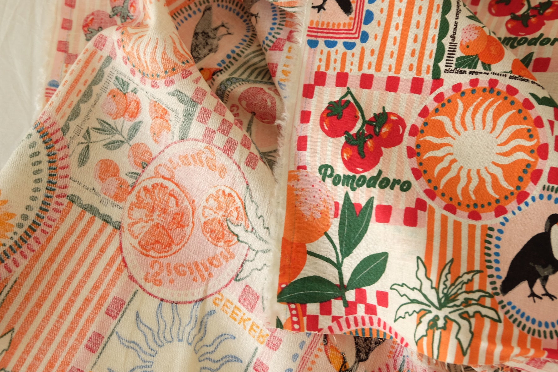 Structured Cotton Linen Fruit Collage Print Fabric – 2.2 yd