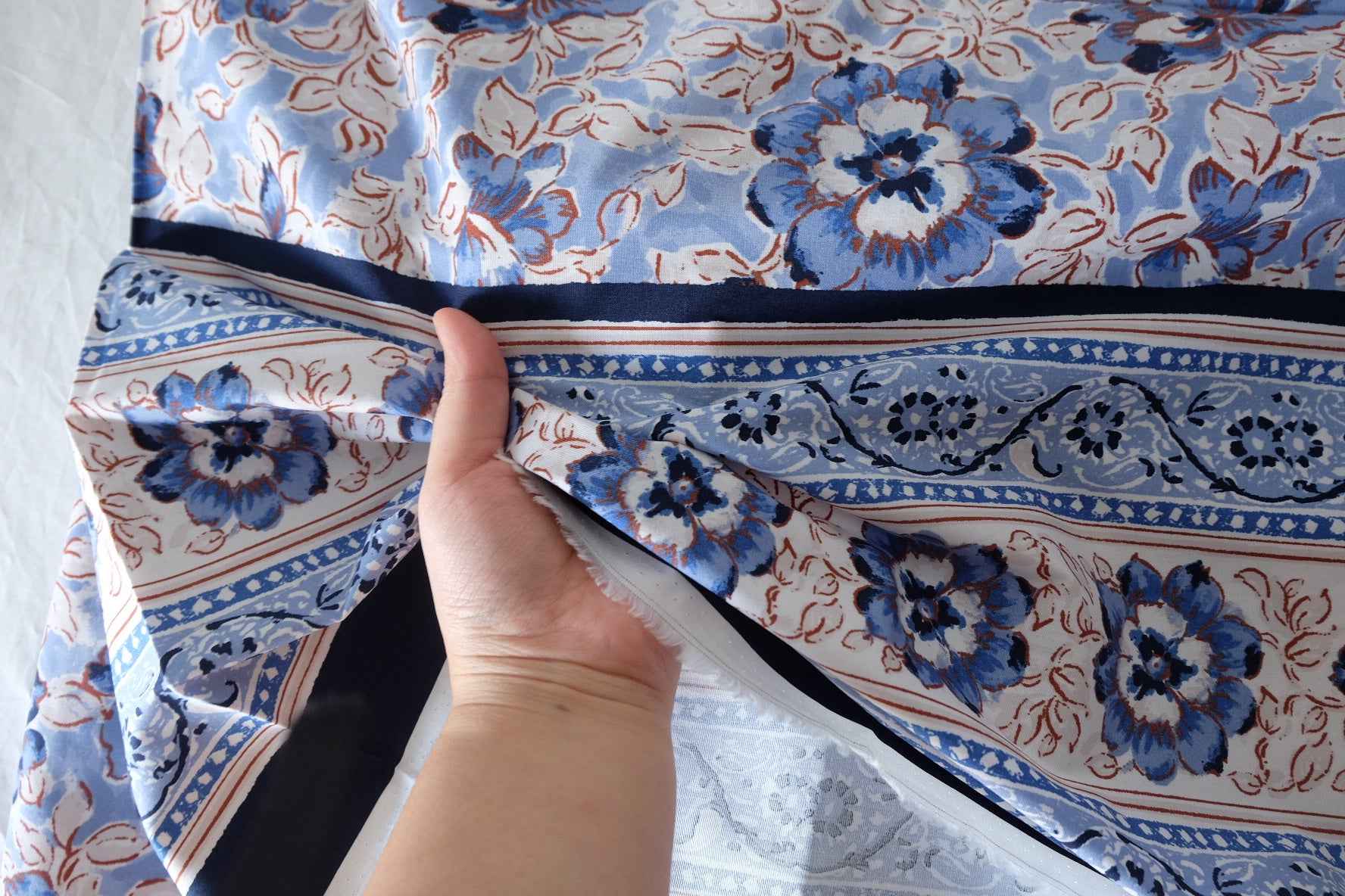 Blue Floral Border Print Cotton Poplin Fabric – 2.2 yd