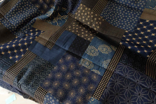 Indigo Patchwork Slub Cotton Linen Blend — 1.64 yd
