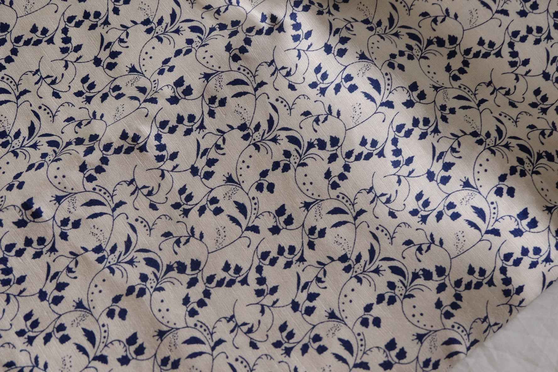 Navy Botanical Linen Lyocell Fabric – 1.6 yd