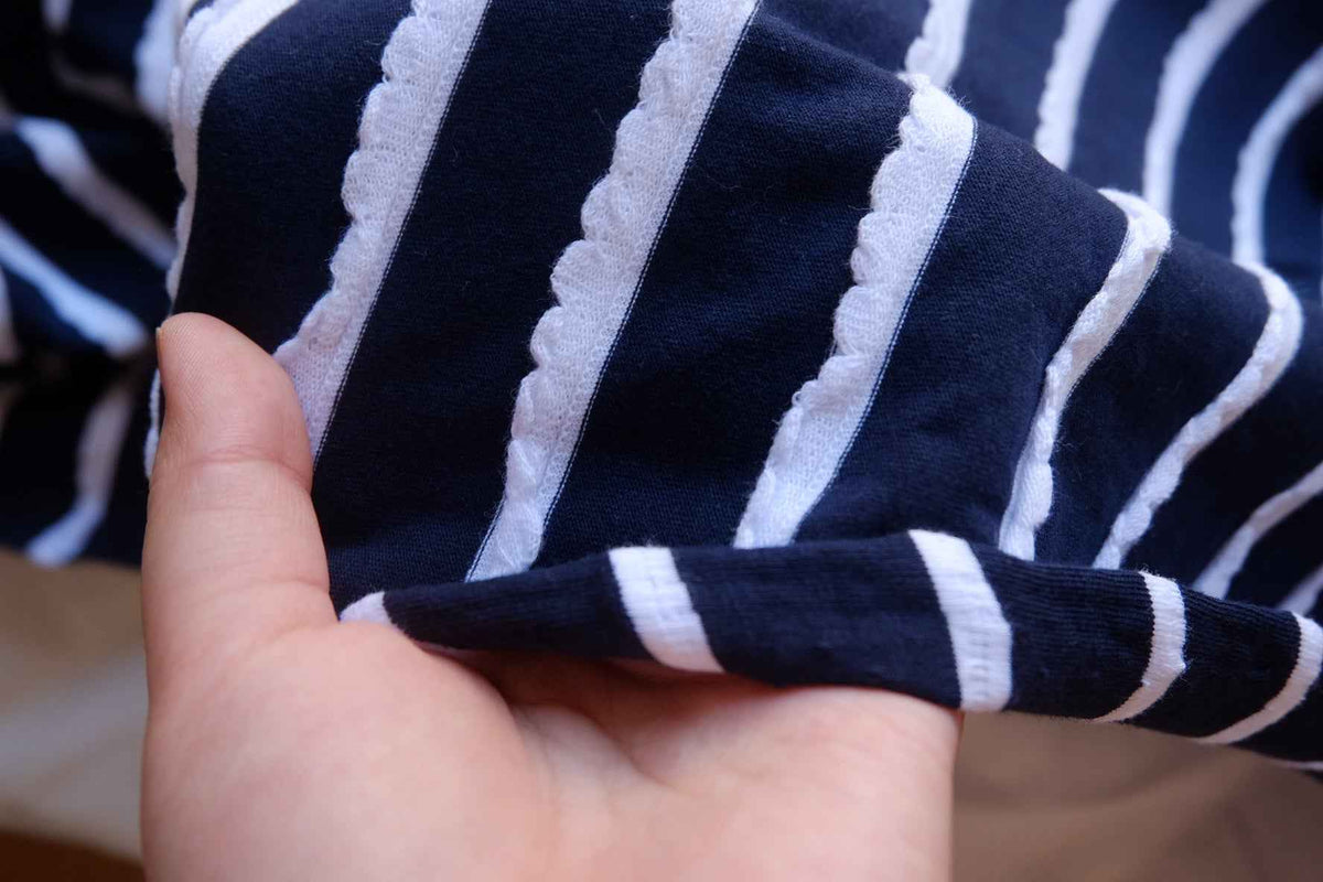 Midnight Navy Textured Stripe Cotton Knit Fabric – 2.19 yd