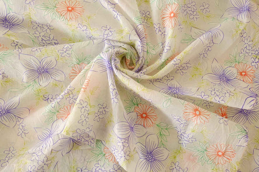 Soft Summer Floral Gauze-Like Cotton Fabric – 3.28 yd Piece