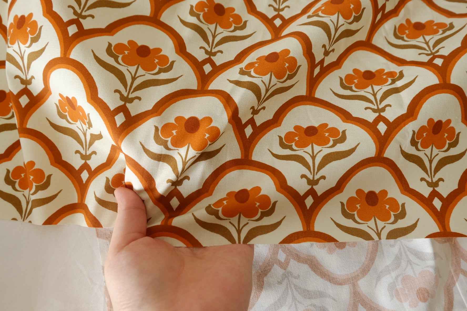 Retro Orange Floral Arch Cotton Poplin Fabric – 3.3 yd