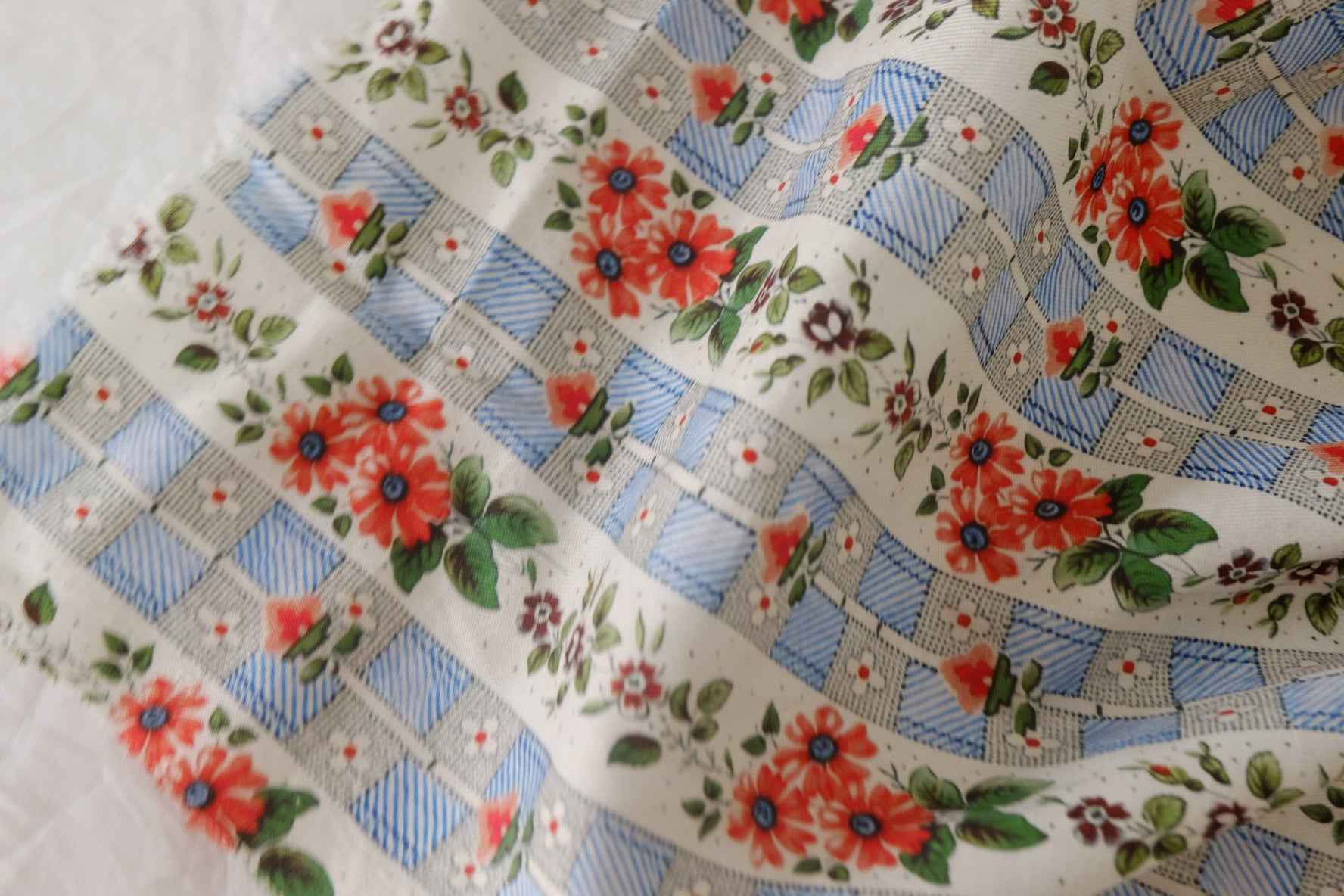 Vintage Blue Check Floral Cotton Lawn – 3.3 yd