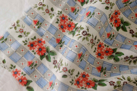 Vintage Blue Check Floral Cotton Lawn – 3.3 yd
