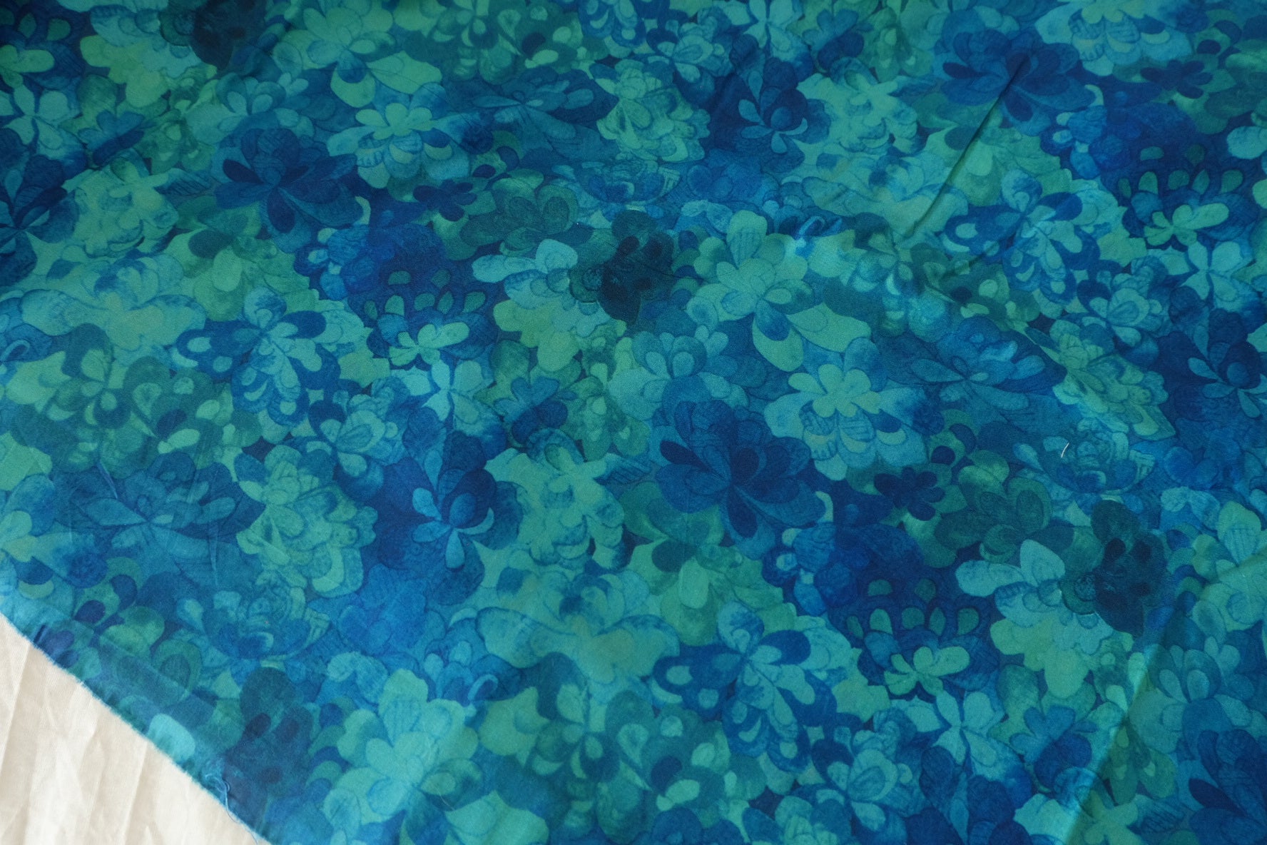 Watercolor Floral Blue Green Cotton Poplin Fabric – 1.6 yd