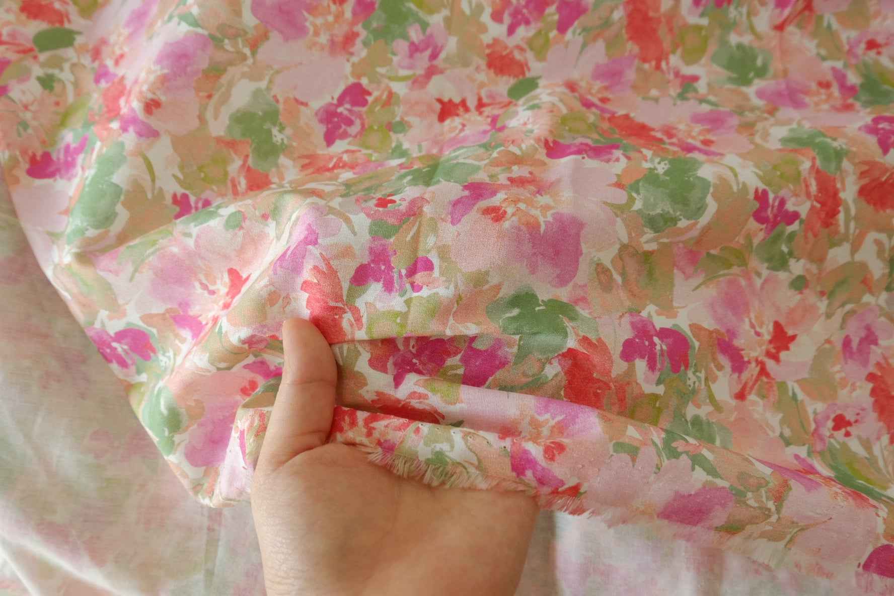 Pink Watercolor Floral Cotton Poplin — 3.83 yd