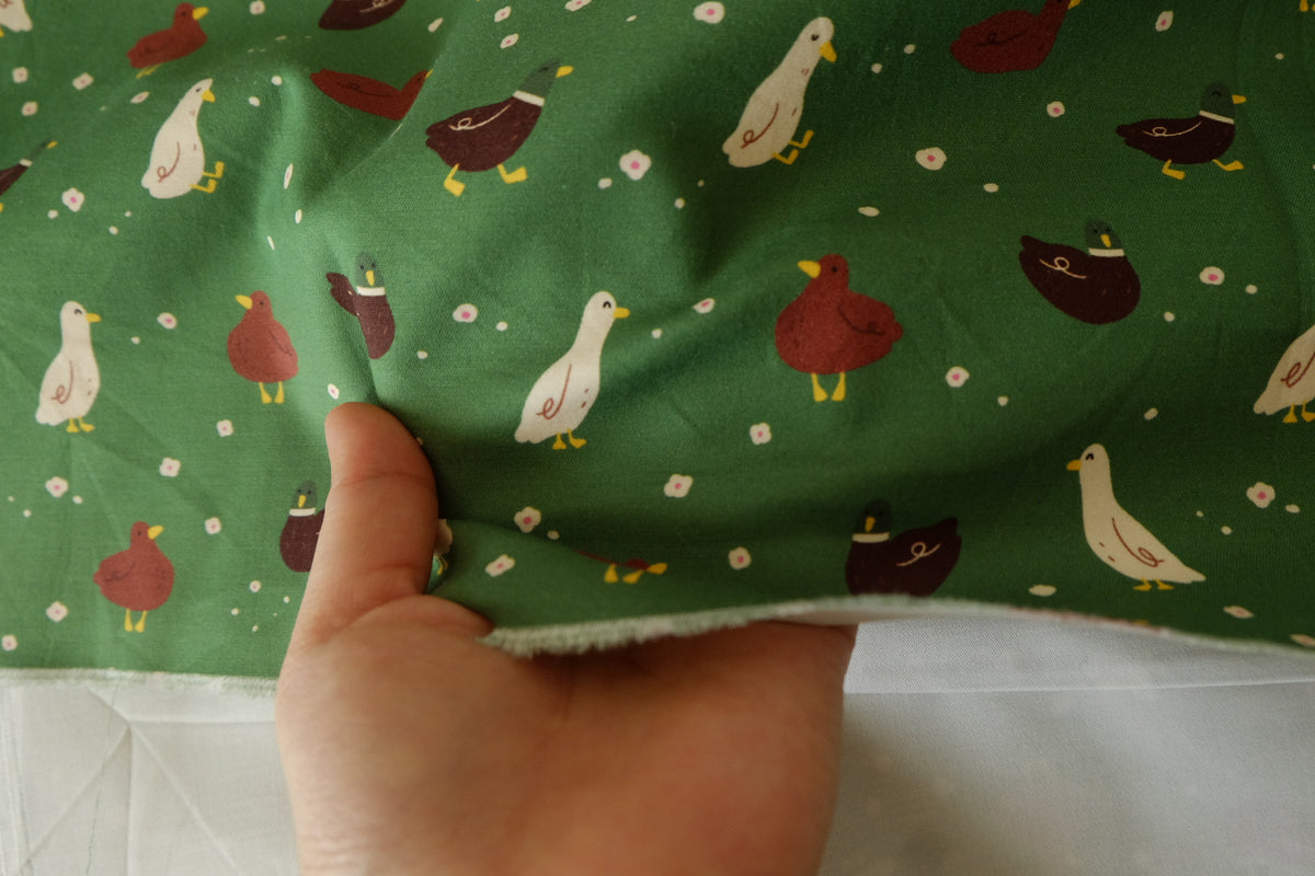 Little Duck Parade – Green Double-Layer Cotton Poplin – 2 yd