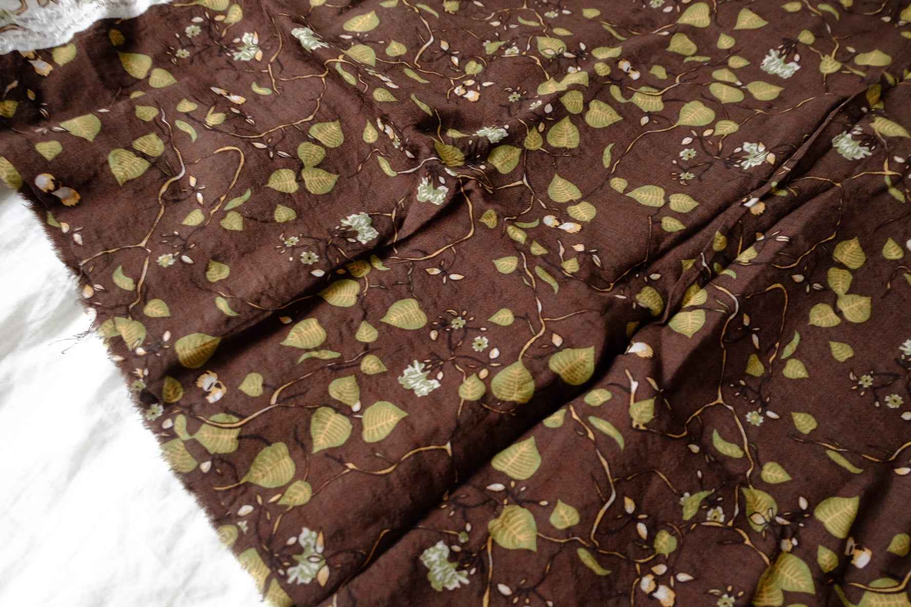 Chocolate Botanical Textured Cotton Linen Fabric - 2.52 Yards