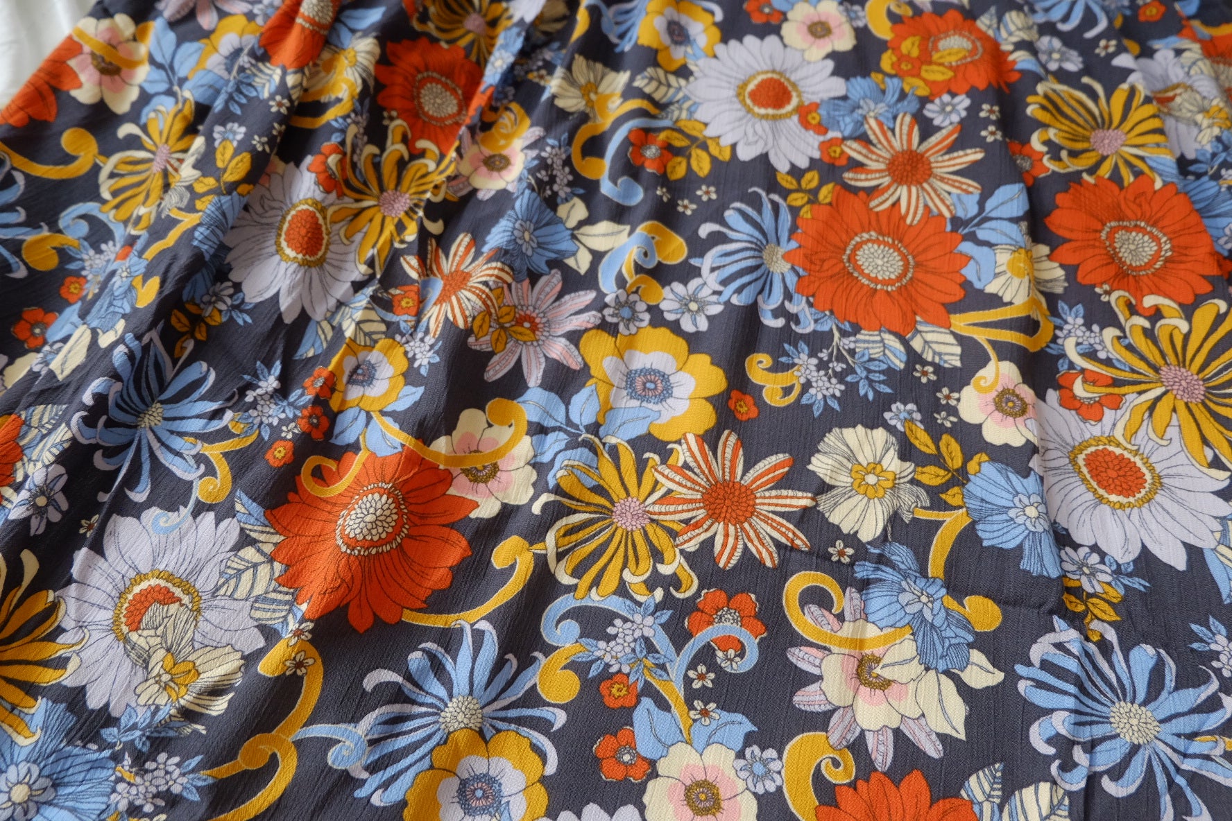 Retro Floral Rayon Fabric 3.3 Yards