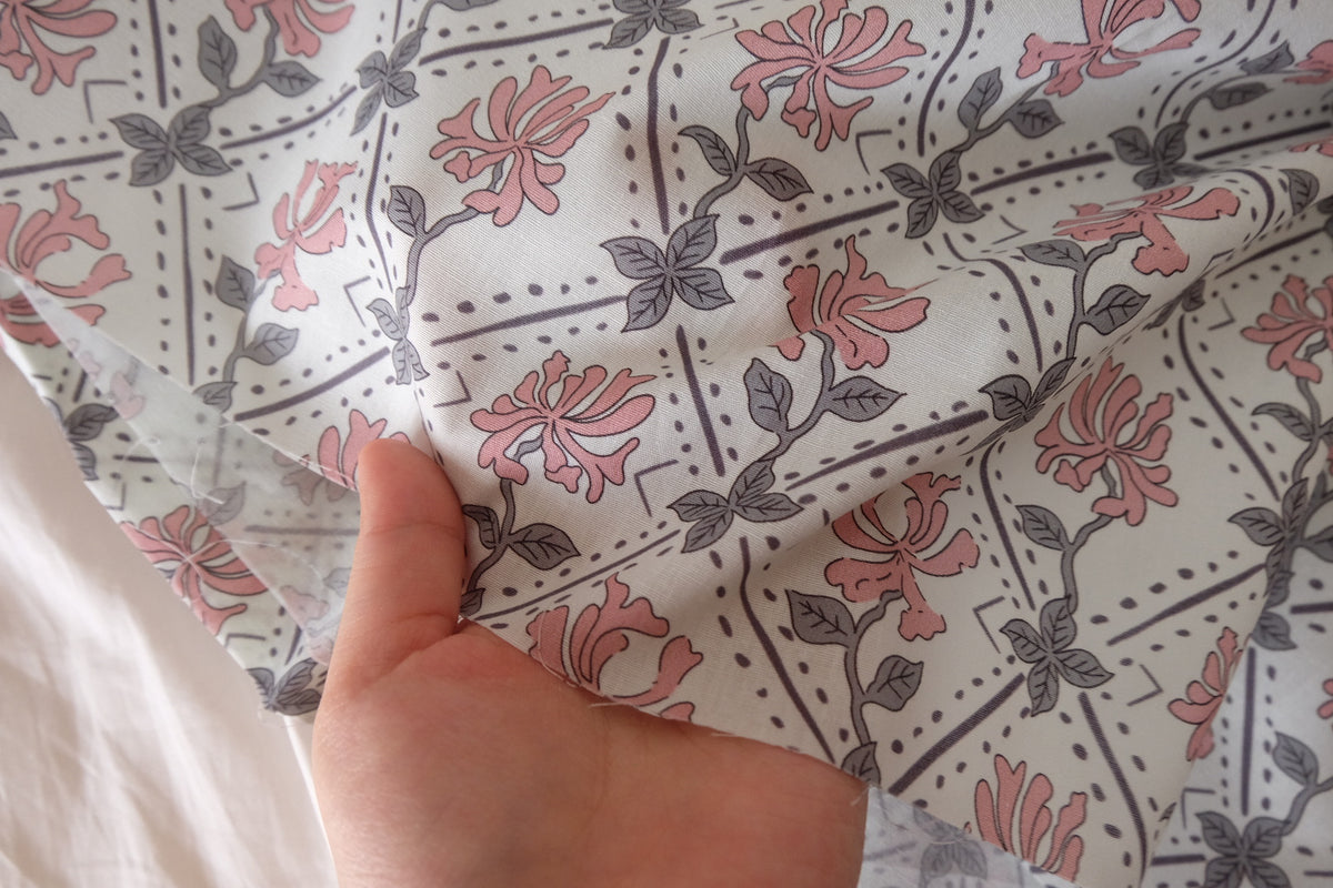 Pink Honeysuckle & Lavender Lattice Cotton Poplin – 2.2 yd
