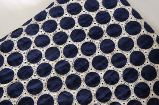 Navy Circular Embroidered Cotton Fabric – 2.2 yd
