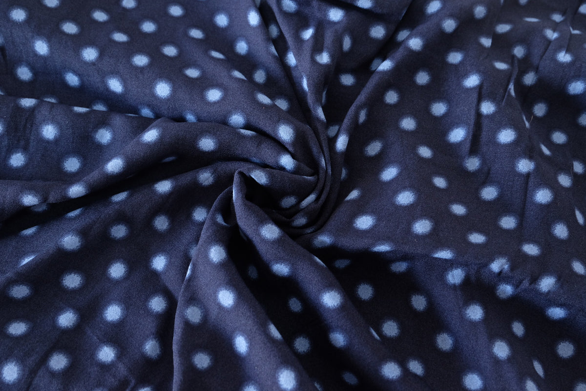 Navy Polka Dot Viscose Crepe – 2.2 yd / 1.5 yd