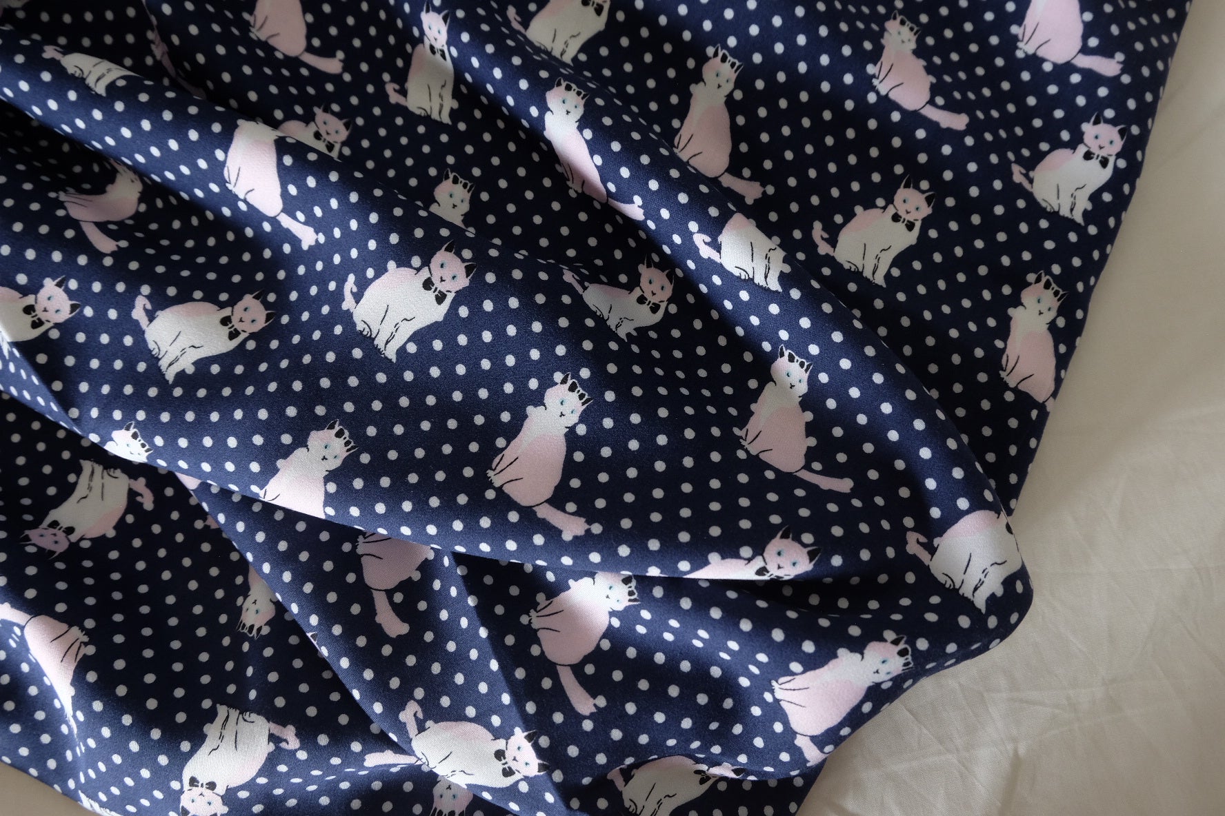 Navy Polka Dot Cat Soft Cotton Fabric – 2.73 yd