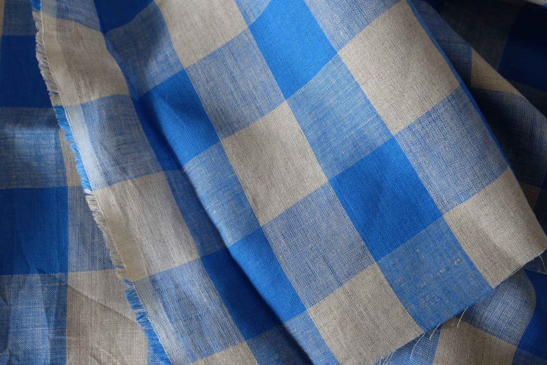 Blue Check Linen Fabric – 1.6 yd