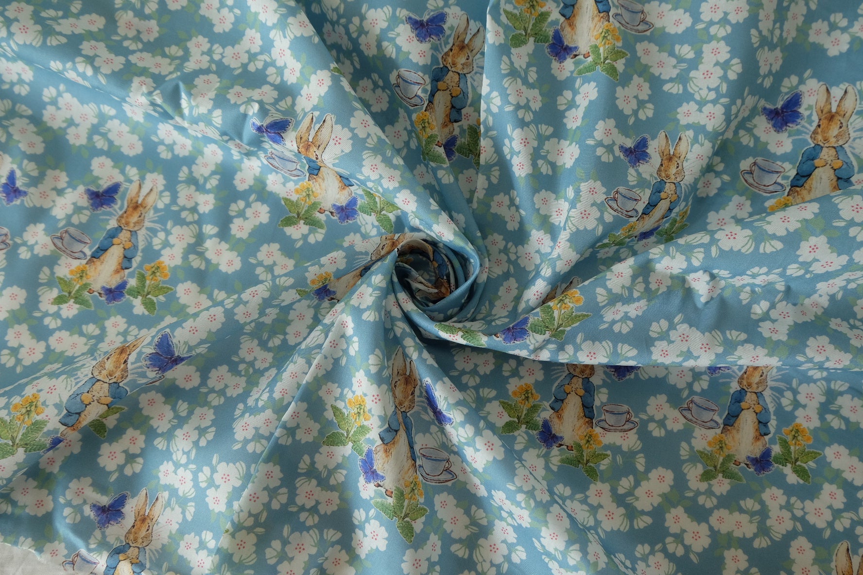 Storybook Rabbit Cotton Lawn Fabric in Sky Blue - 1.6 yd