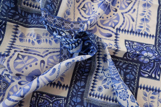 Blue Tile Print Cotton Voile — 2.2 yd