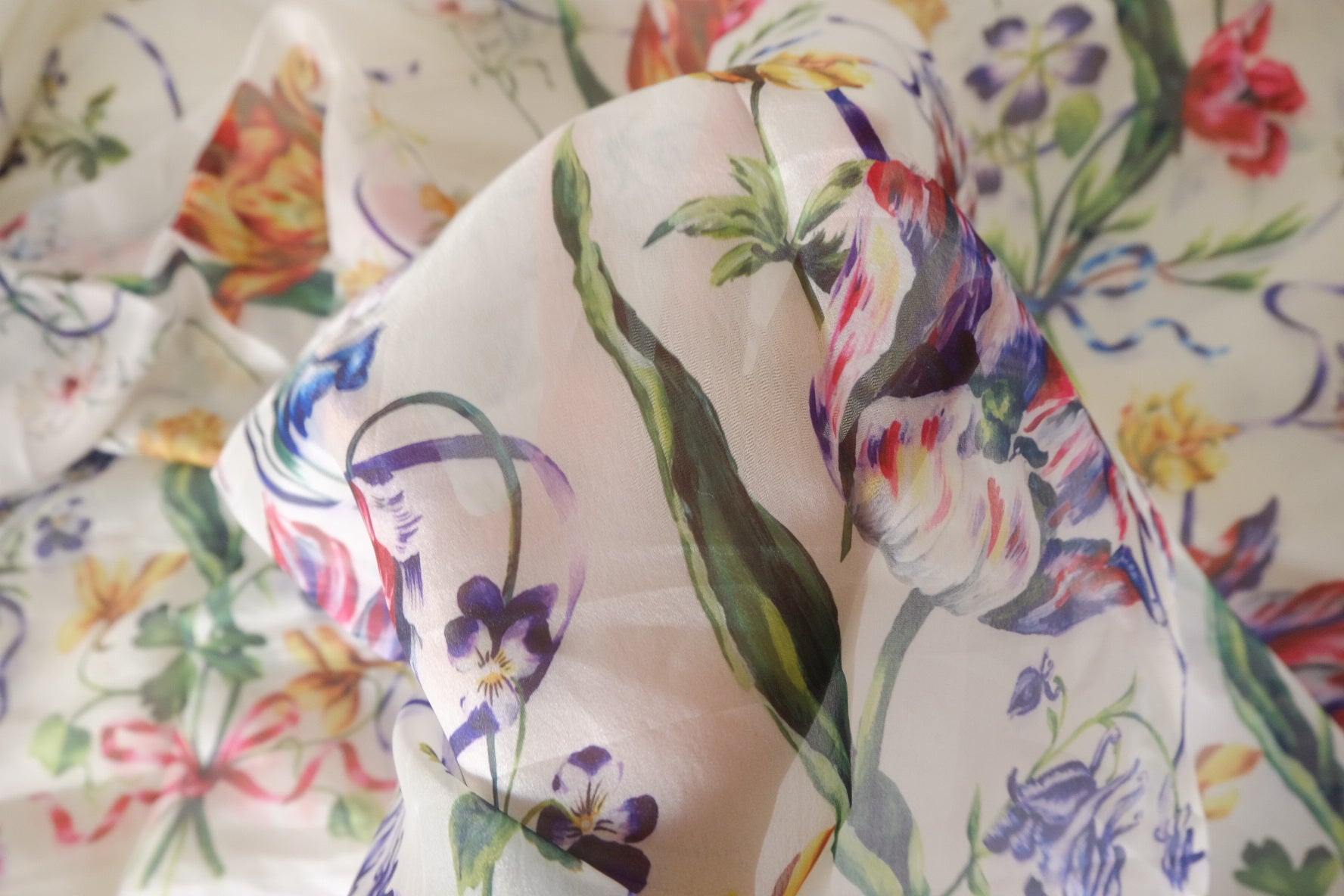 Border Floral Sheer Chiffon Organza Fabric – 3.2 yd