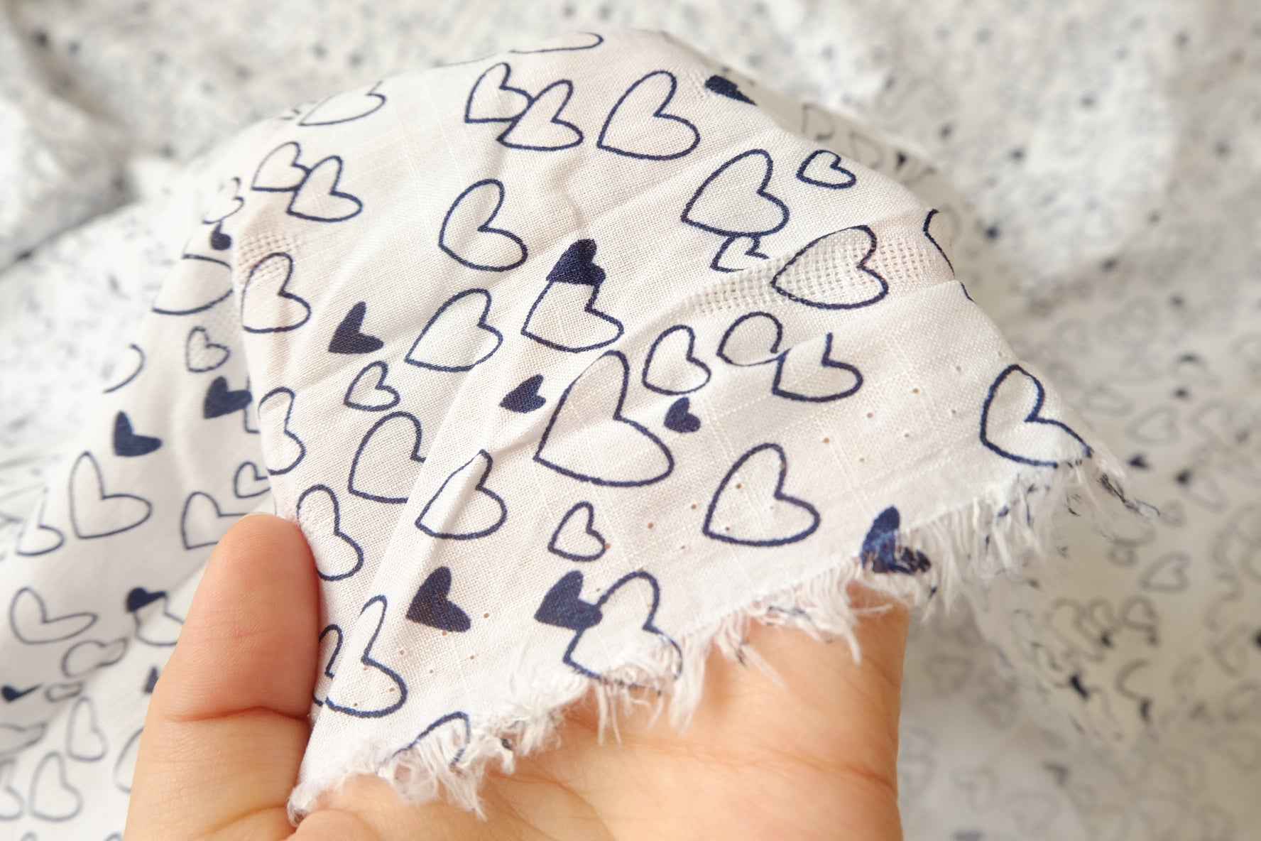 White Heart Print Cotton Fabric, Soft Lightweight Dress Weight, 2.19 Yards