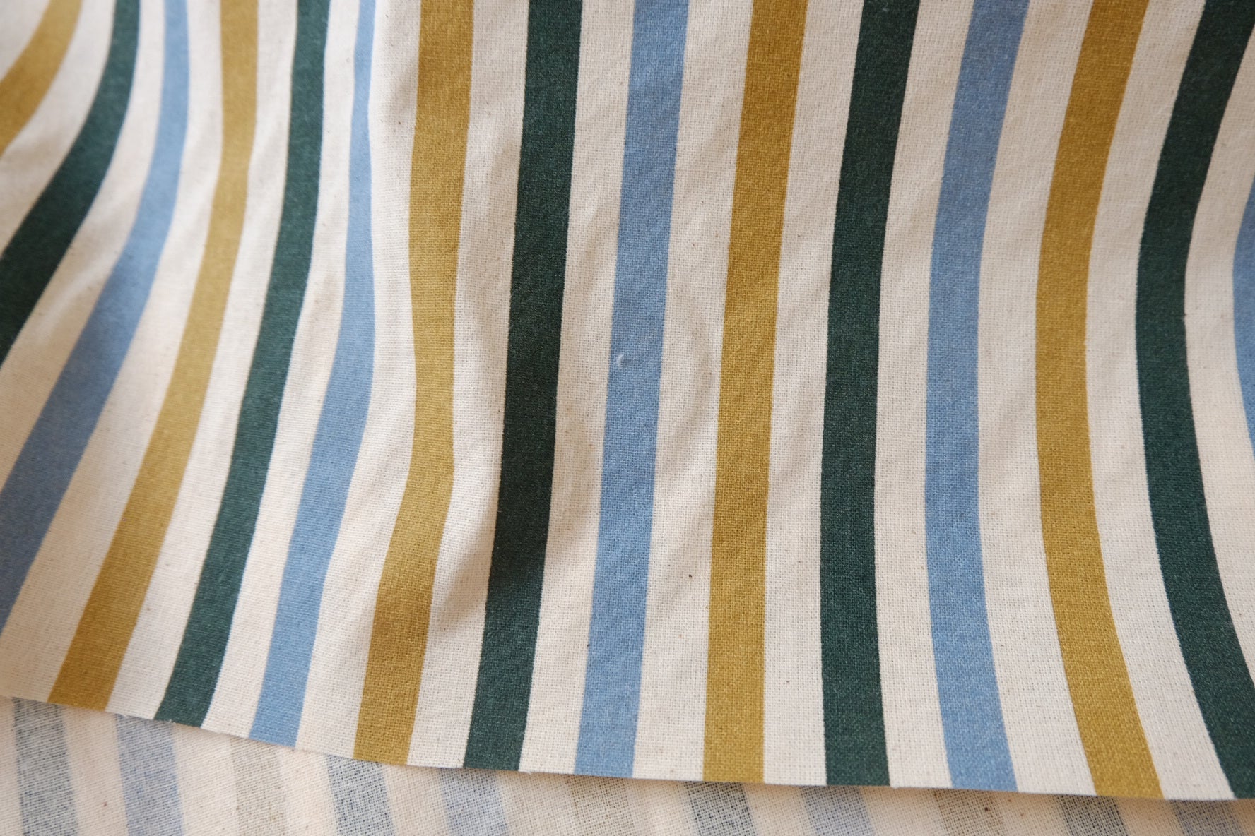 Mustard Blue Utility Stripe Cotton Linen Canvas — 1.64 yd