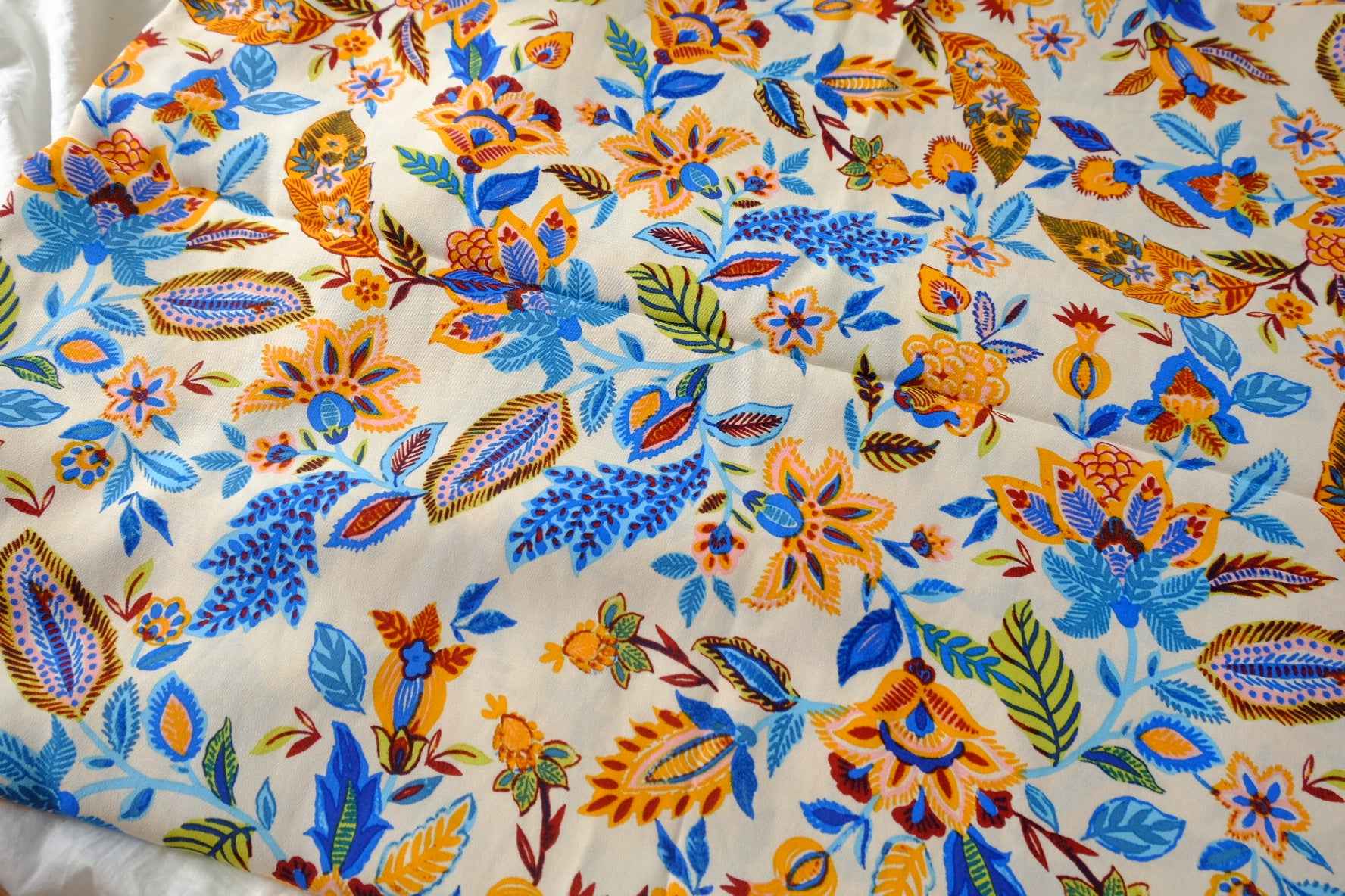 Colorful Folk Floral Textured Viscose Fabric - 2.19 Yards
