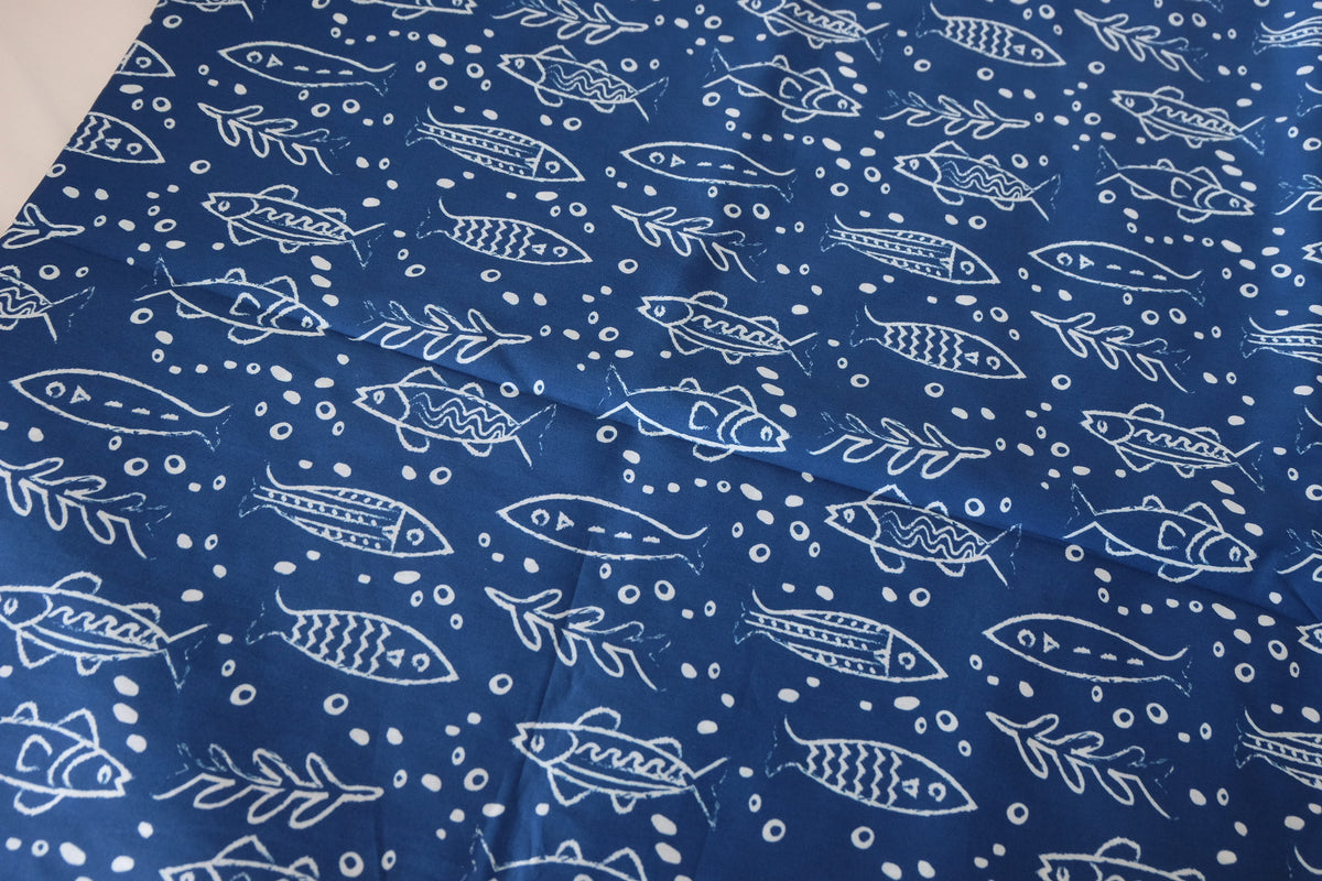 Indigo Fish High-Count Cotton Poplin – 2.2 yd
