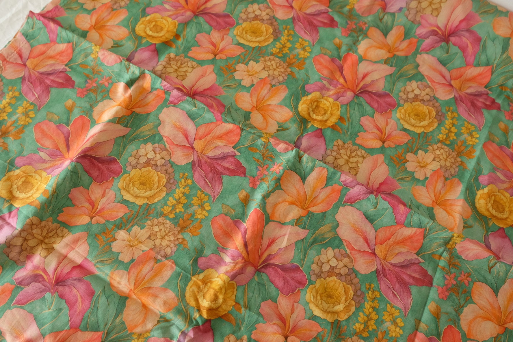 Tropical Floral Cotton Lawn Fabric in Green - 3.3 yd