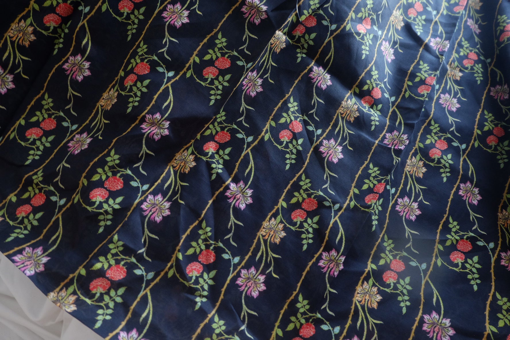 Dark Vine Floral Fine Cotton Lawn Fabric - 3.28 yd