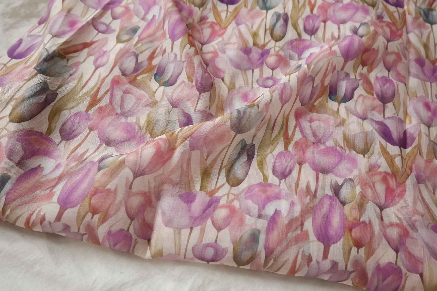 Sheer Watercolor Floral Tencel-Cotton Fabric - 3.28 yd