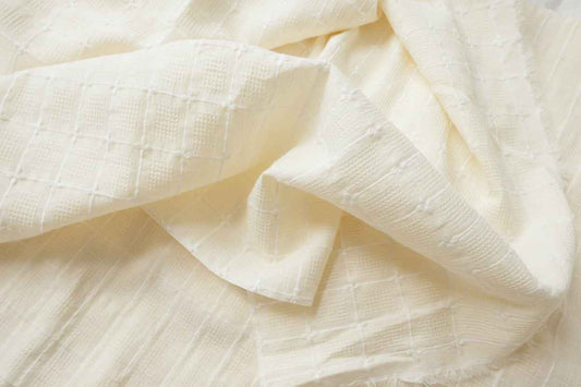 Heavy Embroidered Waffle Jacquard Cotton Linen Blend Fabric, Structured Jacket Weight, 2.19 Yards