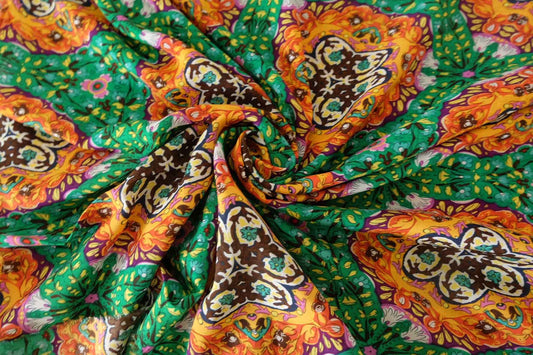 Bohemian Tile Print Rayon Challis Fabric – Per Yard