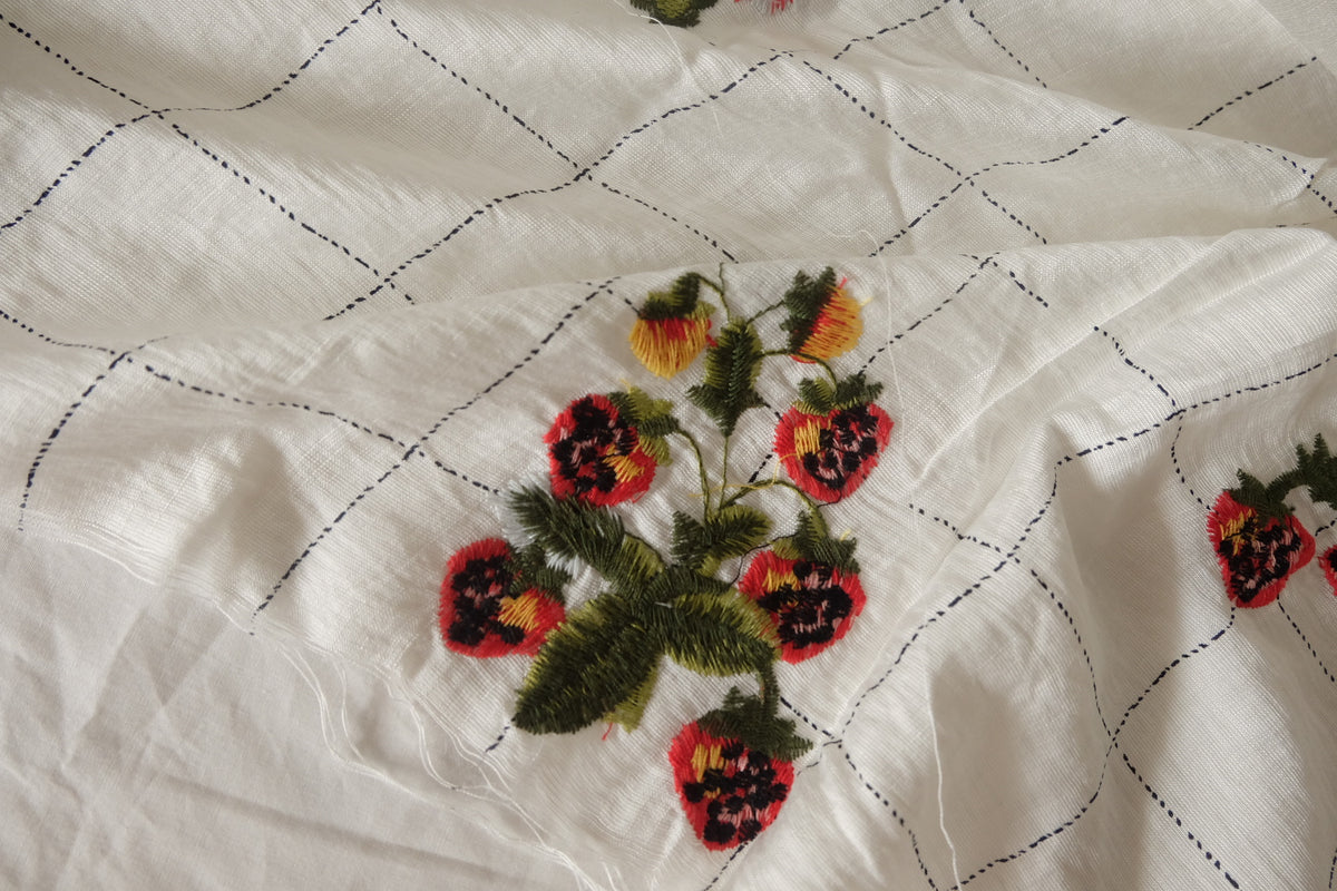 Strawberry Embroidered Tencel Ramie Blend — 1.64 yd