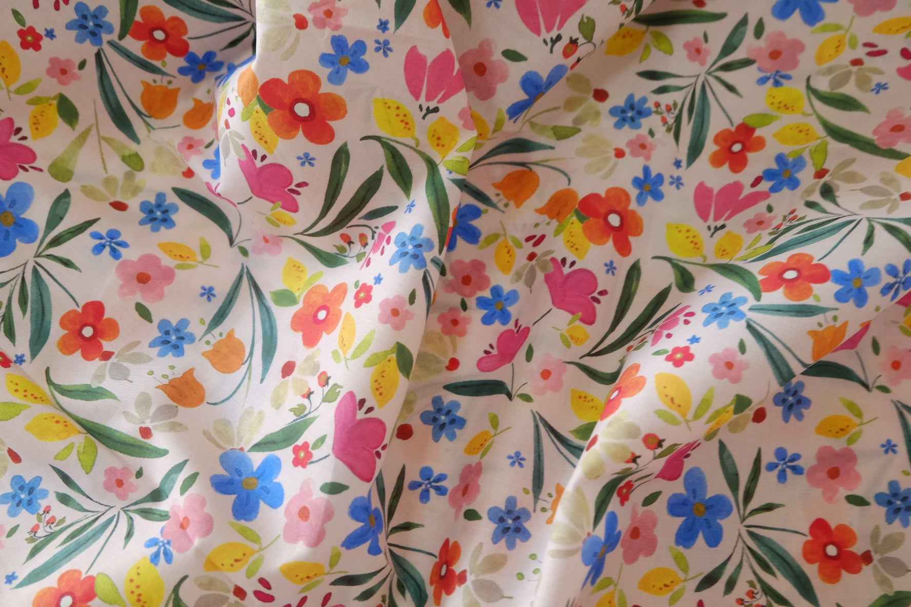 Colorful Wildflower Cotton Lawn Fabric – Multicolor Floral Print – 3.8 yd