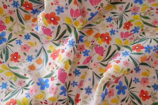 Colorful Wildflower Cotton Lawn Fabric – Multicolor Floral Print – 3.8 yd