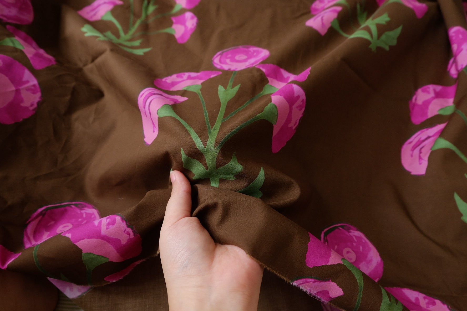 Brown Floral 80s Cotton Designer Shirt Fabric — 2.19 yd