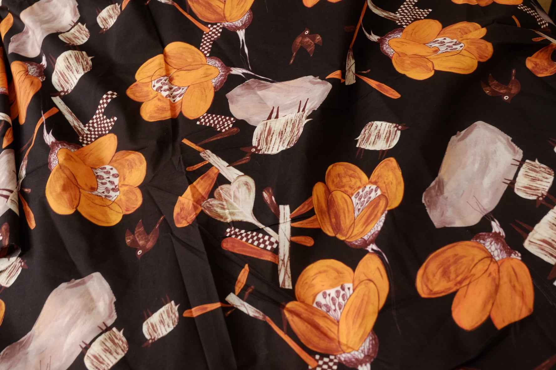 Black Orange Cotton Poplin Fabric, Crisp Lightweight Shirting Weight, 1.97 Yards