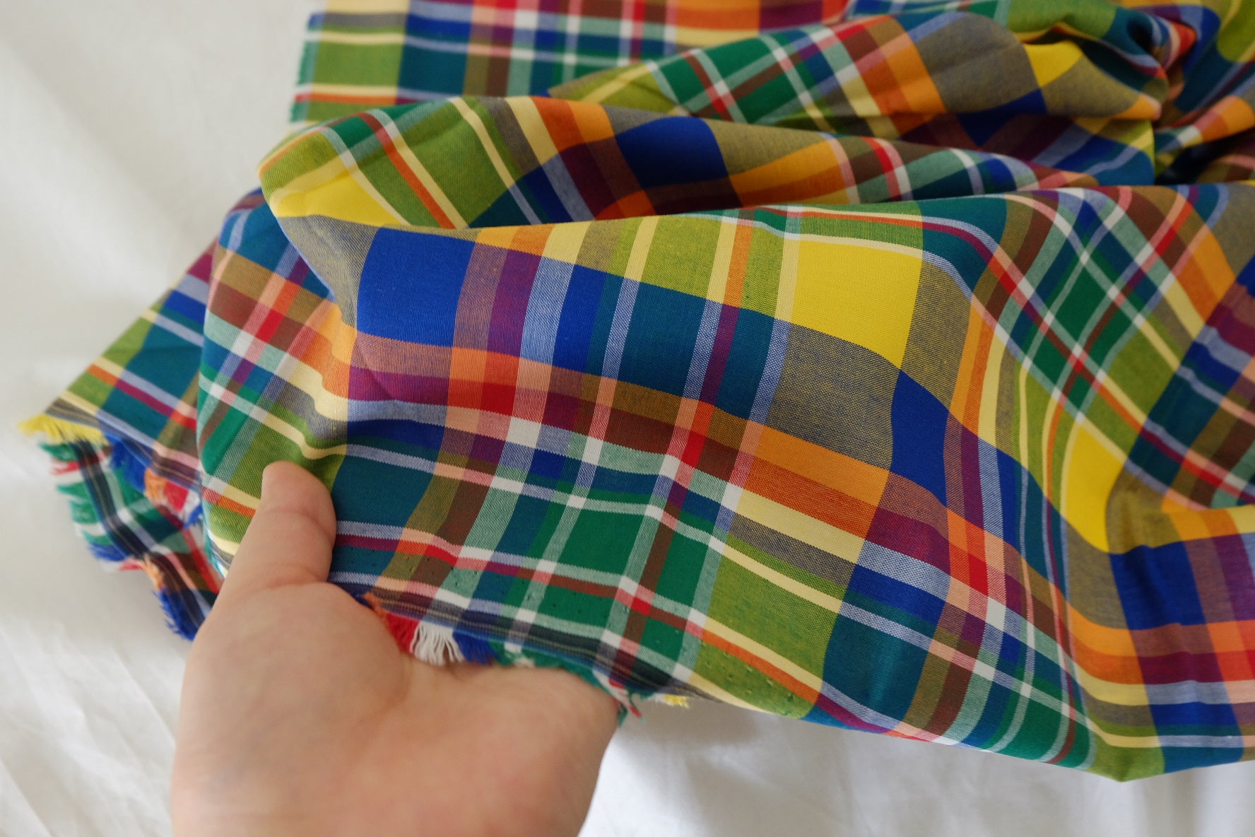 Colorful Yarn Dyed Cotton Plaid Fabric – Vibrant Rainbow Check – 1.6 yd