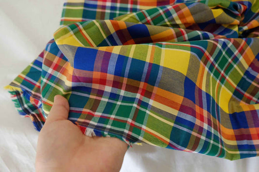 Colorful Yarn Dyed Cotton Plaid Fabric – Vibrant Rainbow Check – 1.6 yd