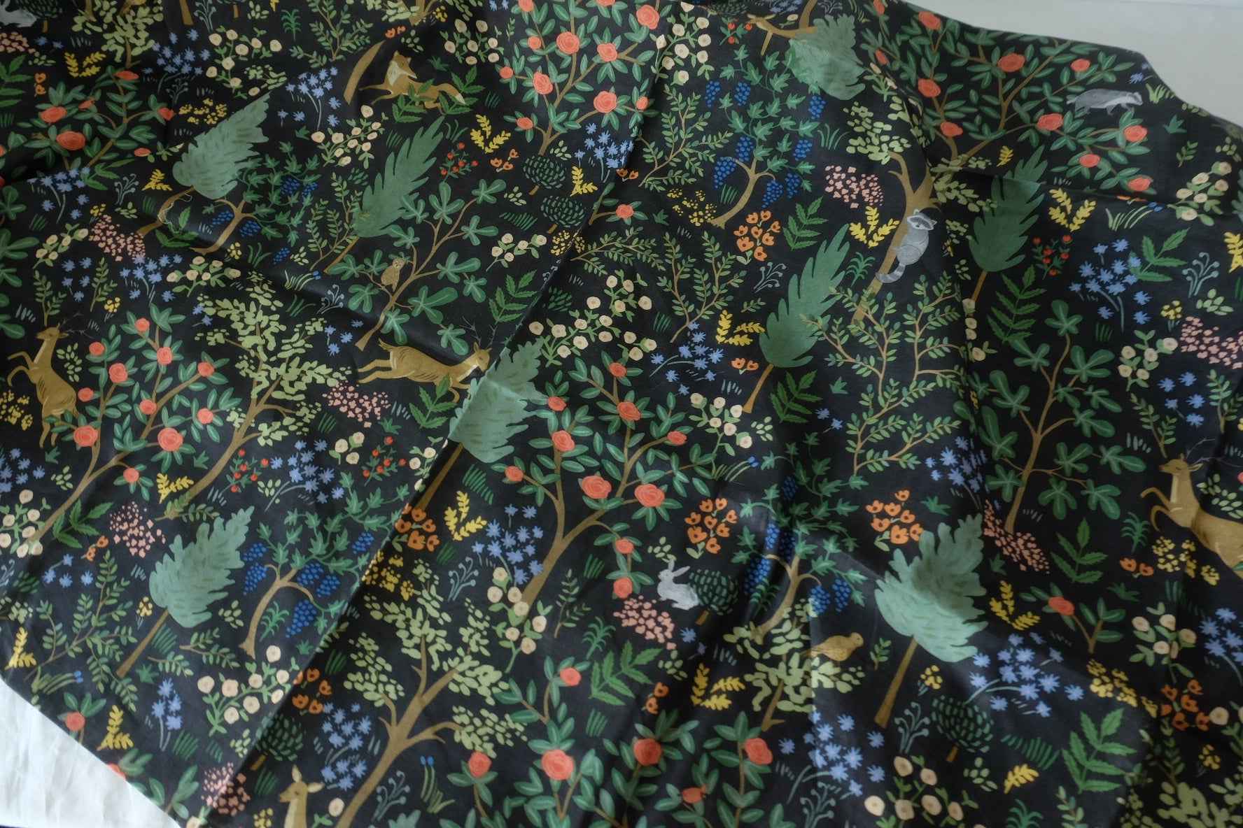 Dark Woodland Garden Cotton Voile Fabric – Storybook Floral & Nature Print – 2.2 yd