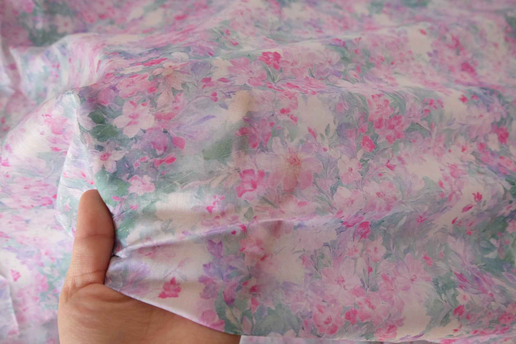 Soft Pink Watercolor Floral Cotton Lawn Fabric – 3.3 yd