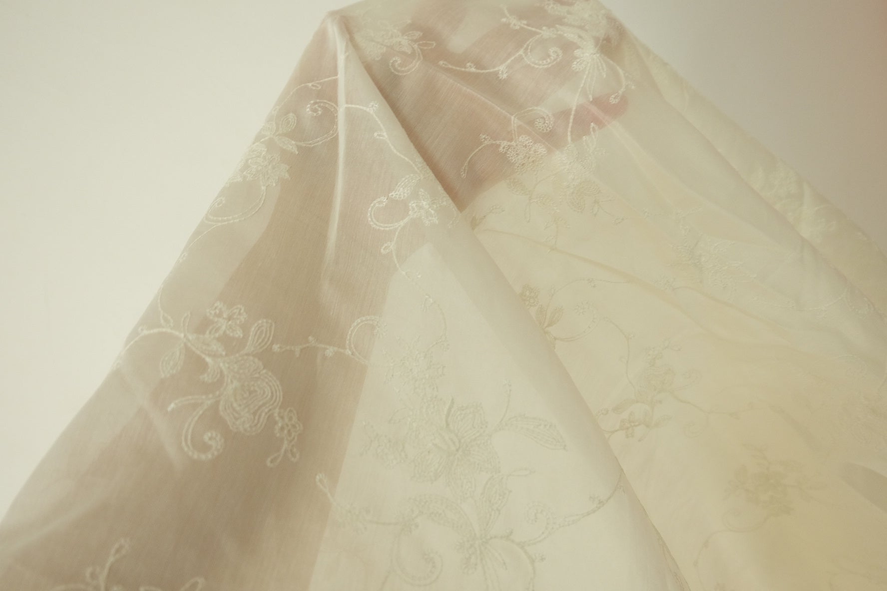 White Embroidered Tencel Fabric - 3.3 yd