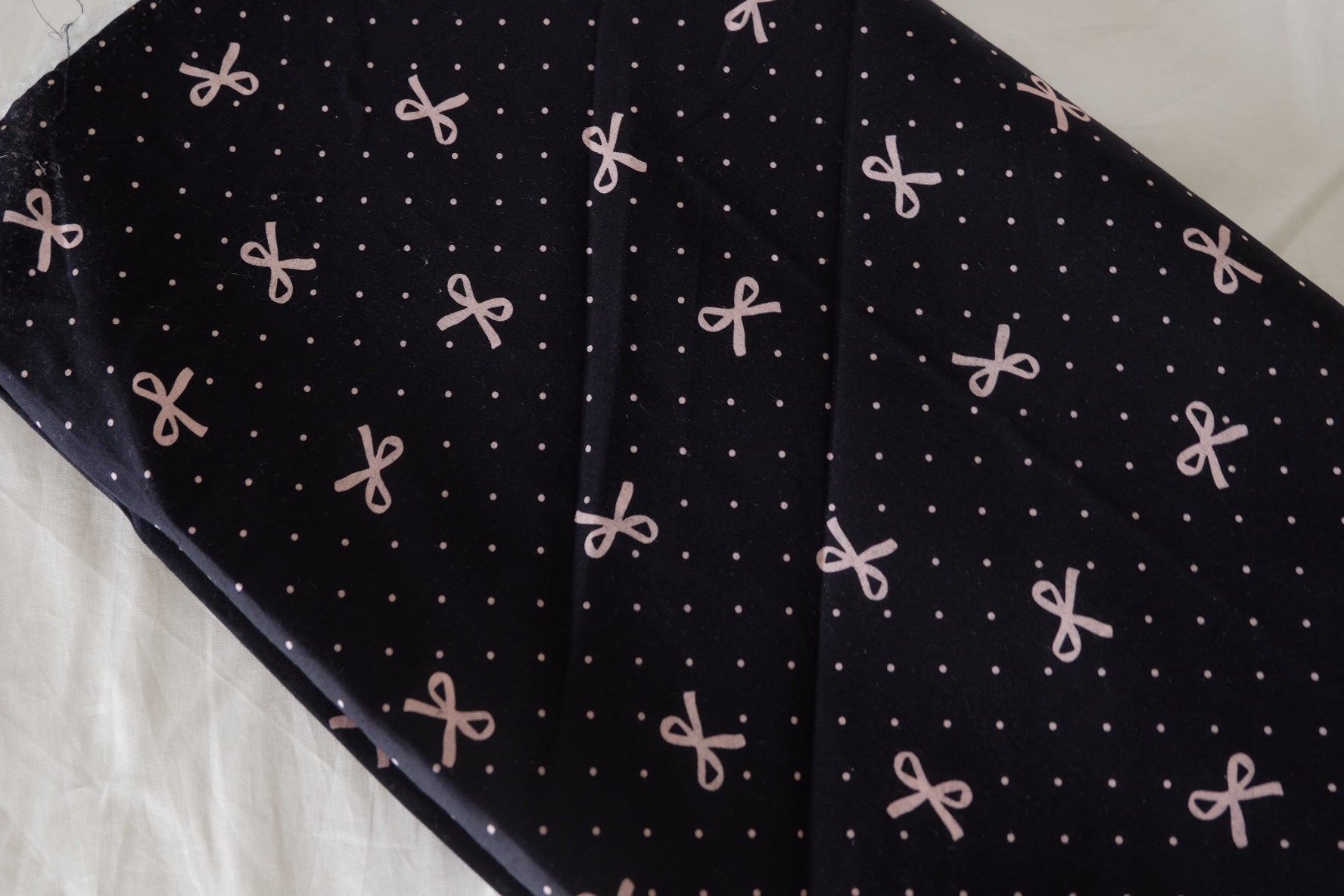 Black Bow & Polka Dot Cotton Fabric – 3.28 yd