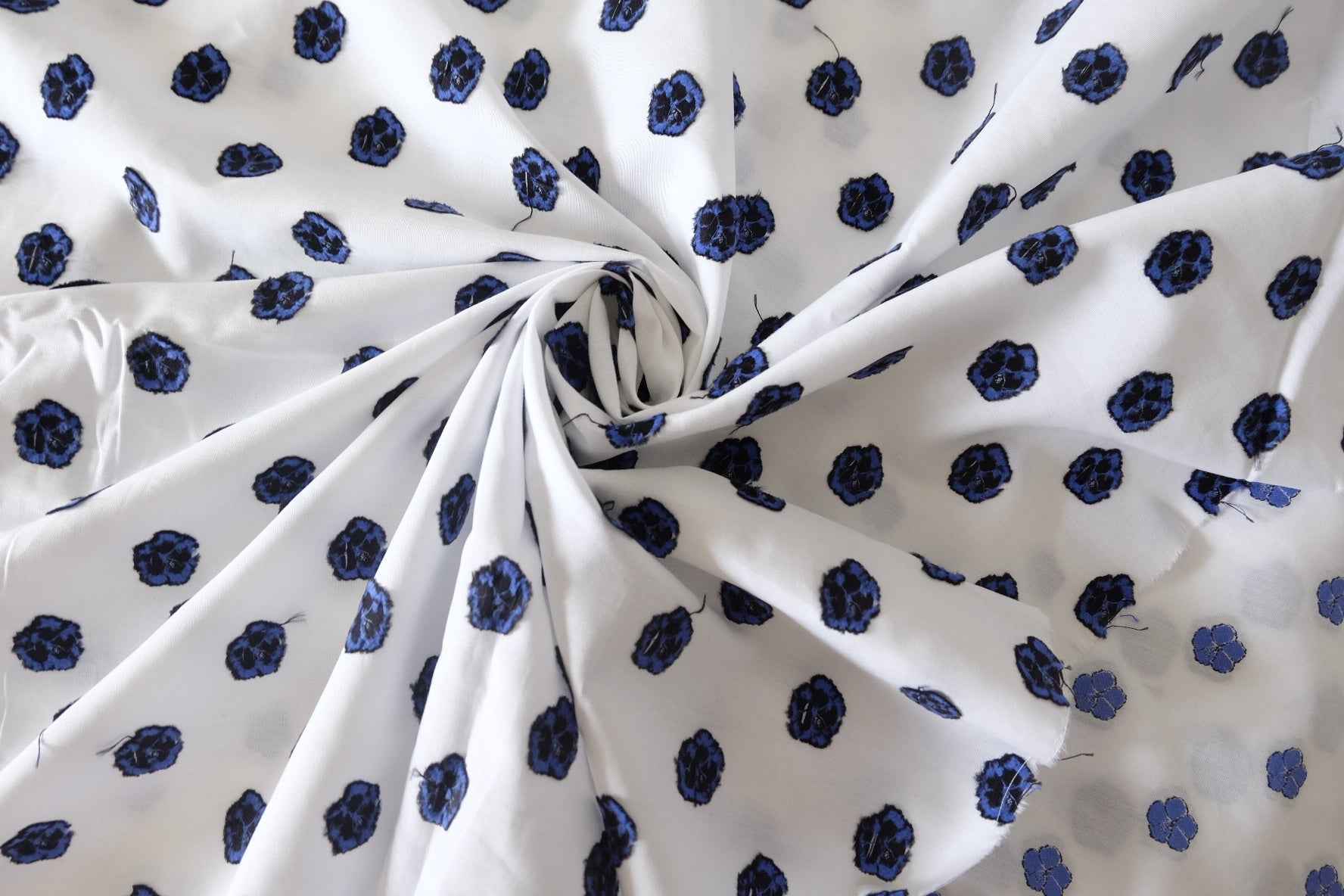Blue Embroidered Floral Cotton Fabric – 1.6 Yards
