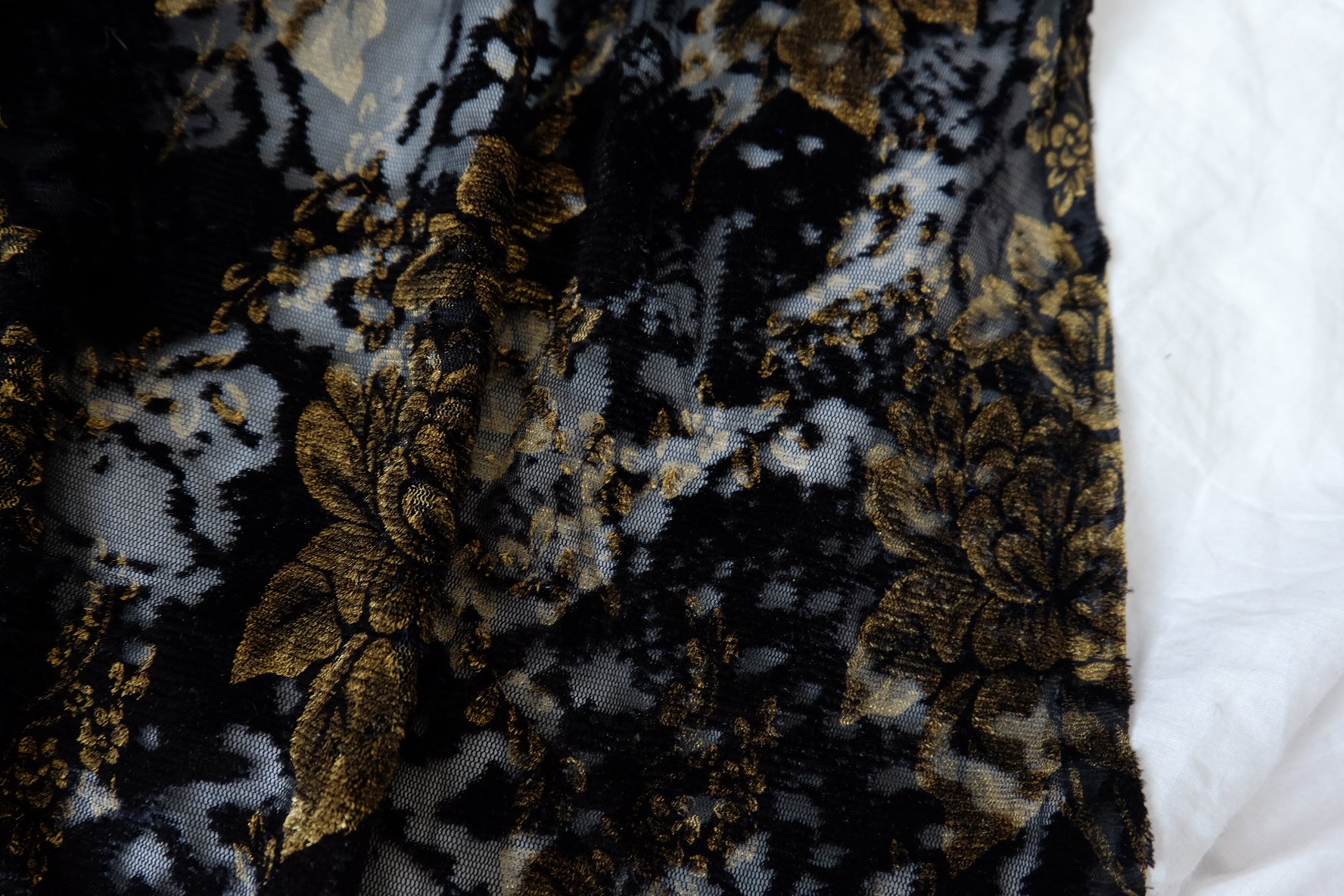 Black and Gold Burnout Velvet Lace with Stretch 1.9 Yards
