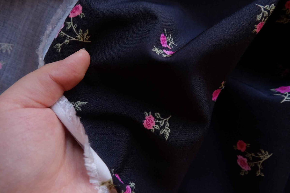 Midnight Navy Pink Rose Cotton Poplin Fabric – 3.28 yd